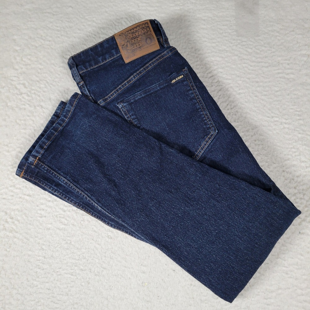 Volcom Vorta Slim Straight Jeans Mens Size 30 Dark Wash Indigo Stretch Denim